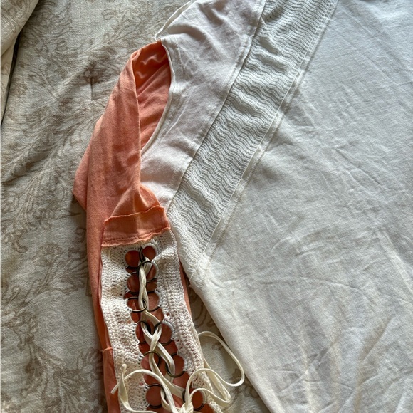 Free People White and Peach Lace-Up Long Sleeve Top - Picture 4 of 5